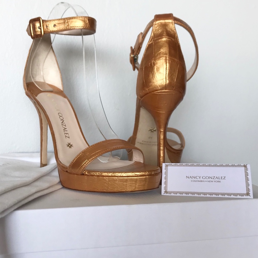 Nancy Gonzalez Gold Crocodile Sandals - New in Box Size 8